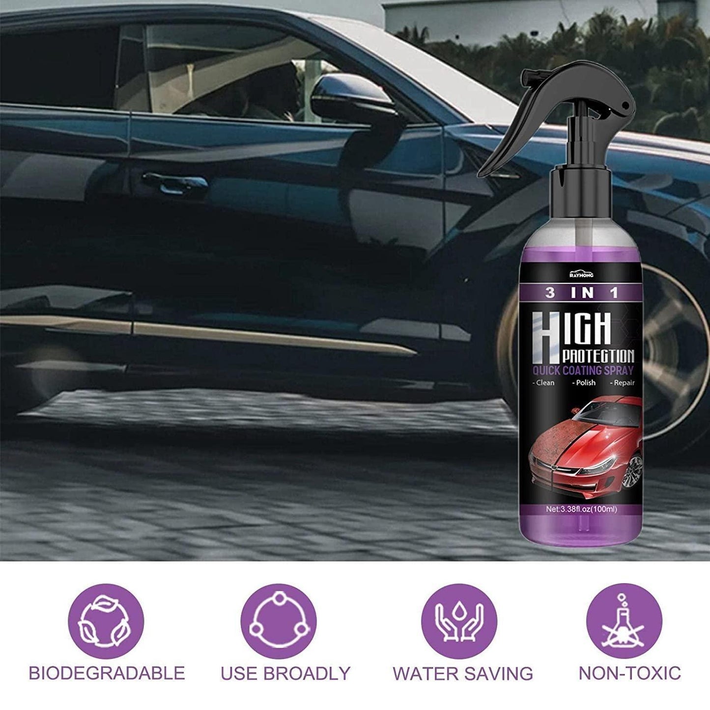 Hydrophobic Nano Coating Car Polish Spray (Pack of 2) – Scratch Remover, Water Repellent & High Gloss Protection for Cars, Bikes & Boats