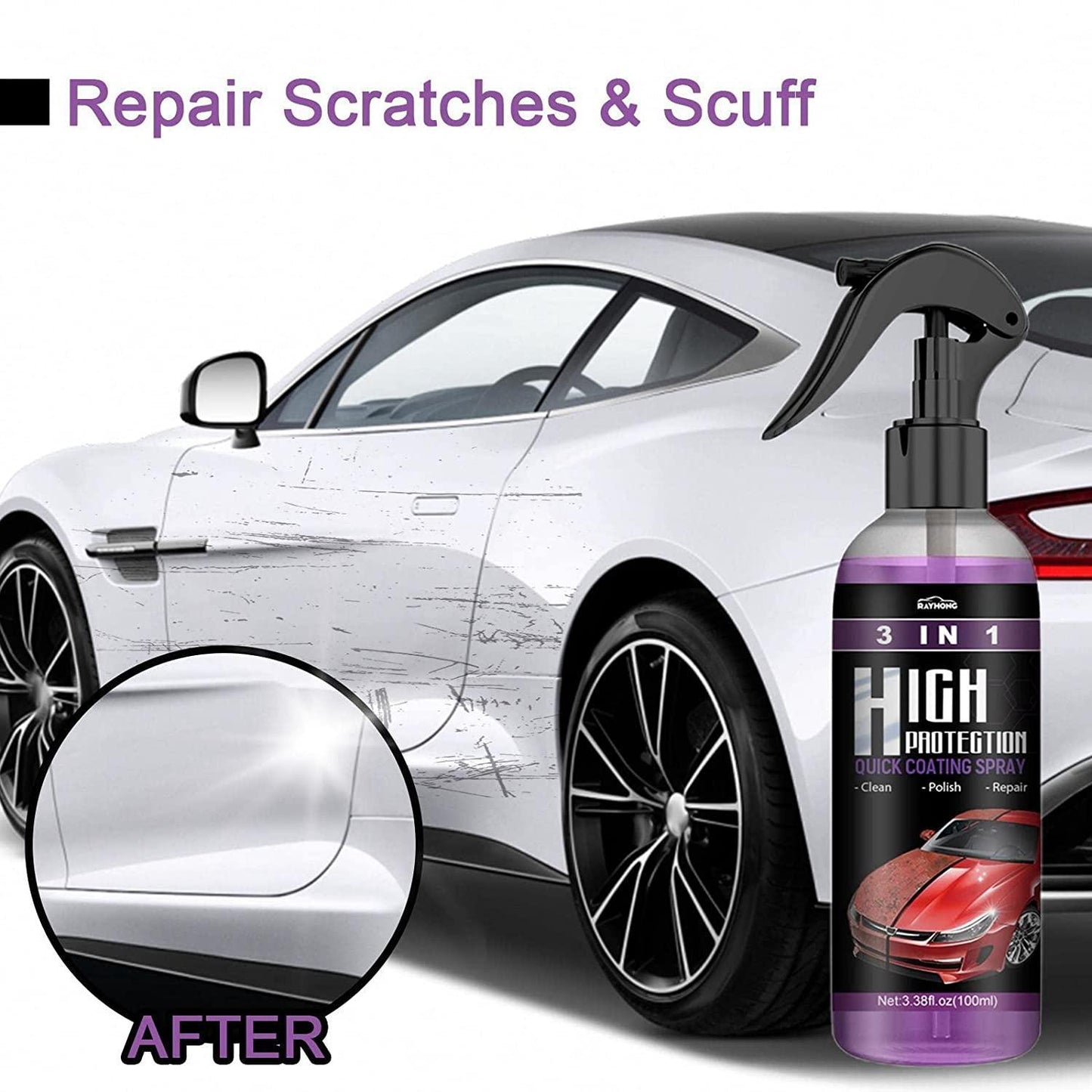 Hydrophobic Nano Coating Car Polish Spray (Pack of 2) – Scratch Remover, Water Repellent & High Gloss Protection for Cars, Bikes & Boats