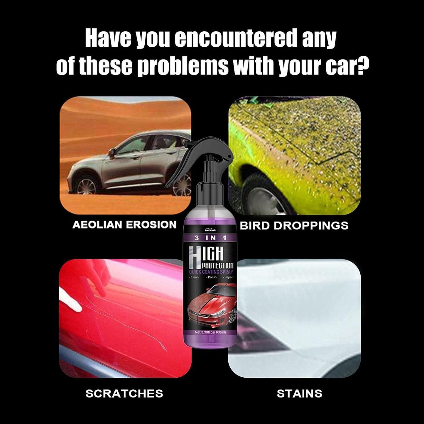 Hydrophobic Nano Coating Car Polish Spray (Pack of 2) – Scratch Remover, Water Repellent & High Gloss Protection for Cars, Bikes & Boats
