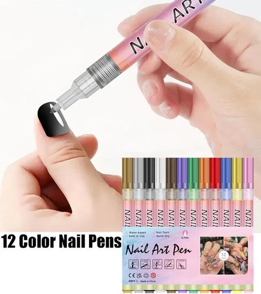 Nail Art Pens Set (12 Colors) – Professional DIY Nail Design Tools for Creative Manicure & Salon Finish